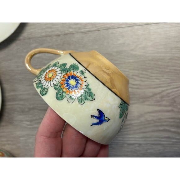 Vintage Japan Lusterware Tea Cup & Saucer Set x 2 Floral and Blue Birds DELICATE - Picture 5 of 14